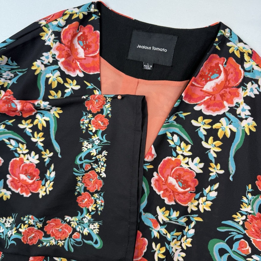 Jealous Tomato Woman's Large Kimono Style Jacket Red Floral Elegant
